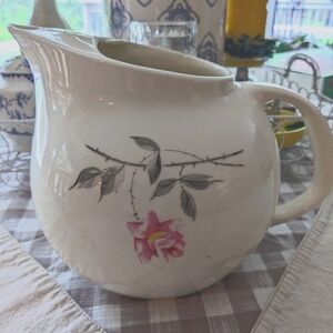 Vintage Floral Pitcher Round Pink Rose Cream 50s Cottagecore Grandma Vase Unique